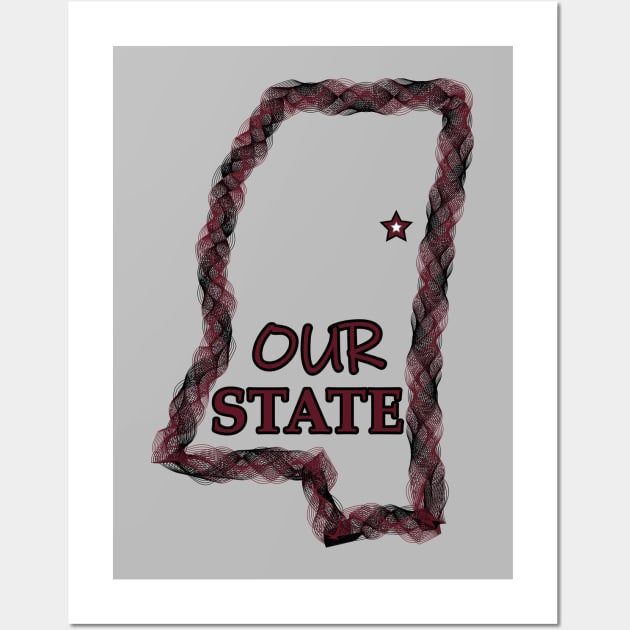 Our State MS Wreath - Maroon & Black Wall Art by ObscureDesigns